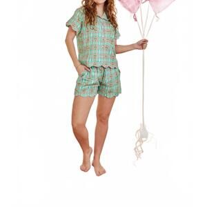 NEW BROOKS AVENUE scalloped pajama short set in birds of paradise